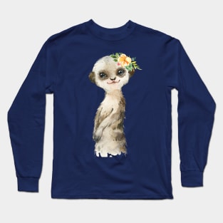 Adorable Meerkat with Flowers Long Sleeve T-Shirt